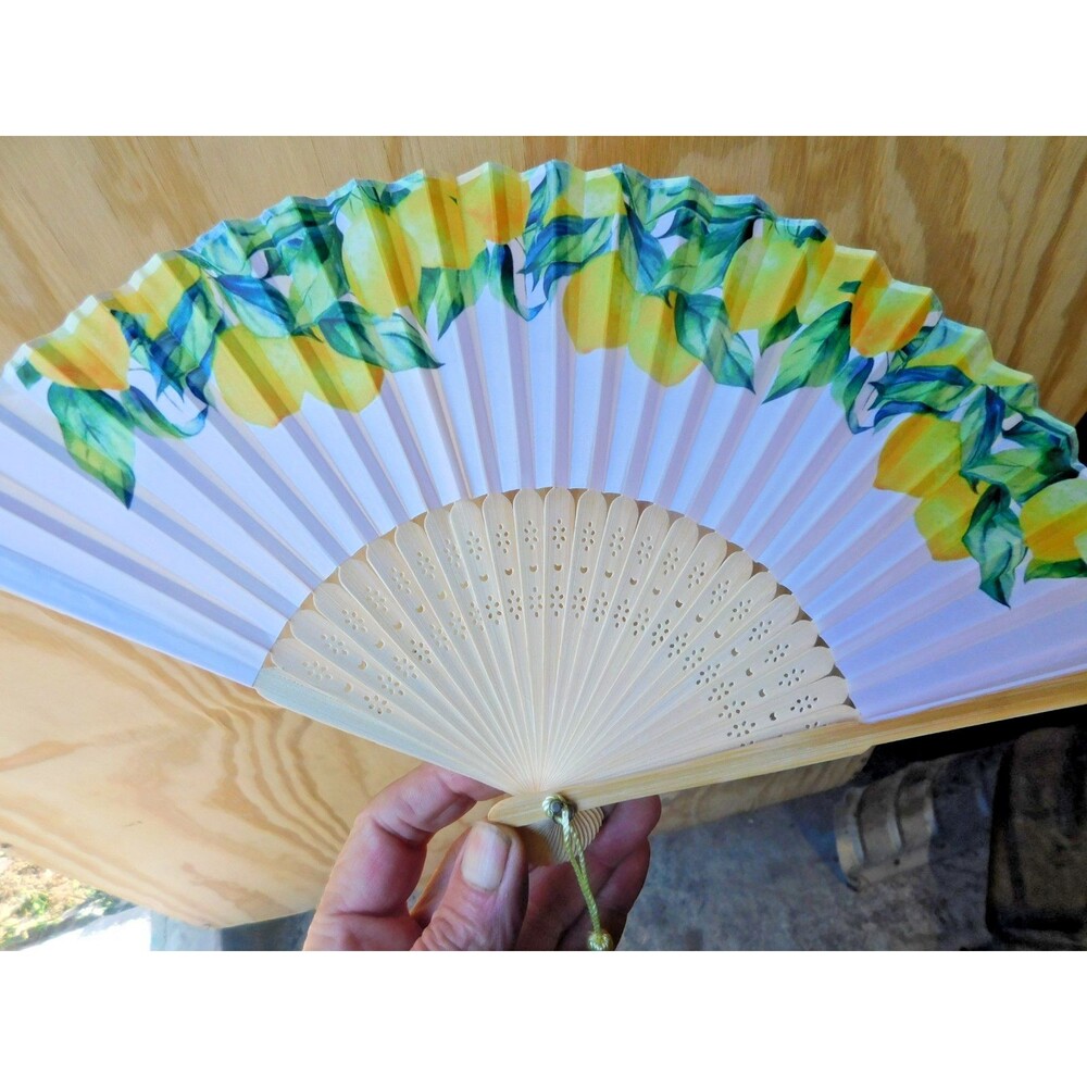 Lemons Lemon Fruit Fans Floral Silk Nylon Handheld Fan Folding Hand Fan Handmade